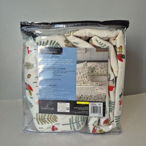 Cuddl Duds King Size Christmas Pine Trees Gnomes Mushrooms King Size Sheet Set - Picture 3 of 8